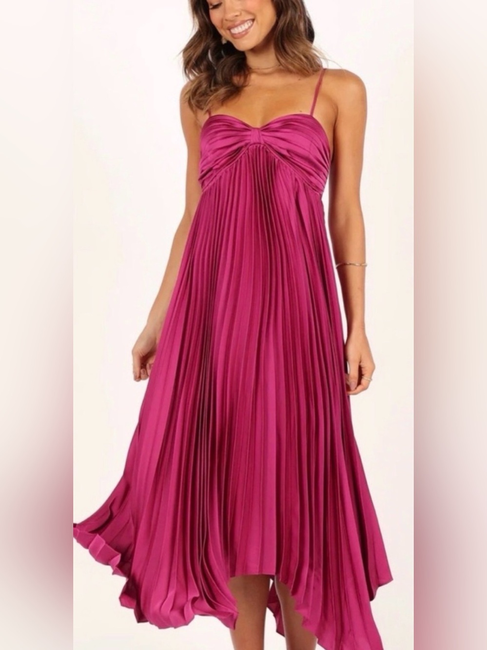 Petal & Pup Fuchsia Spaghetti-Strap Pleated Midi Dress